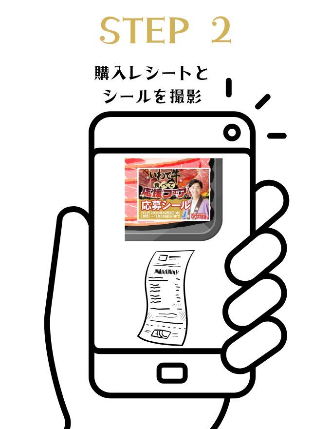 購入レシートとシールを同一画面に撮影する。